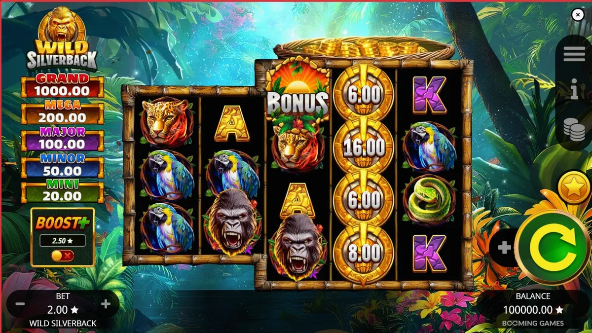 Tampilan visual slot Wild Silverback dengan tema hutan tropis dan gorila